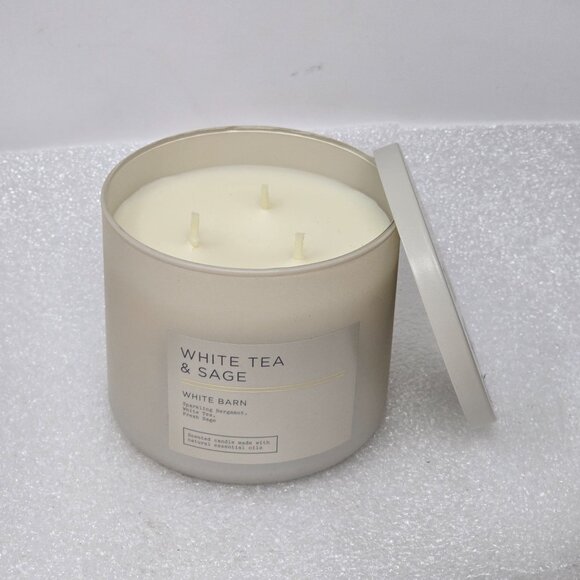 Bath & Body Works White Barn White Tea & Sage Scented Candle Essential Oils - Picture 1 of 3